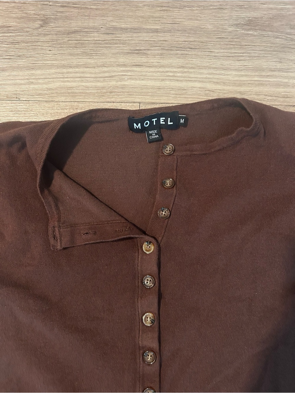 Motel Rocks Chocolate Brown Ribbed Button-Front Top - Picture 2 of 3